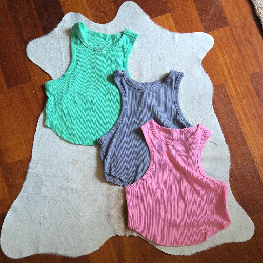 wild fable Ribbed Tank Top Trio - Pink, Mint Green & Gray